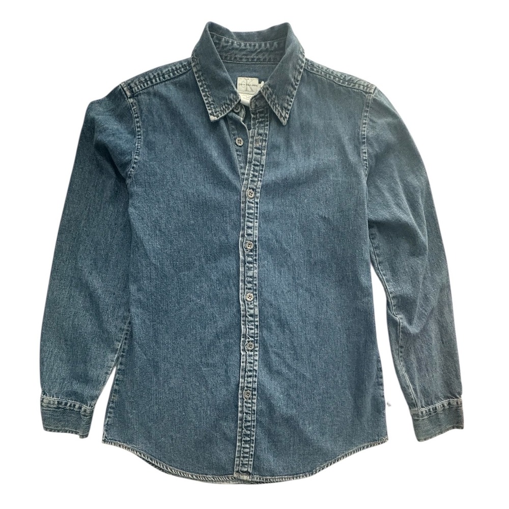 Calvin‎ Klein Blue Jeans Denim Shirt Women's Long Sleeve Button Up Cotton Size S
